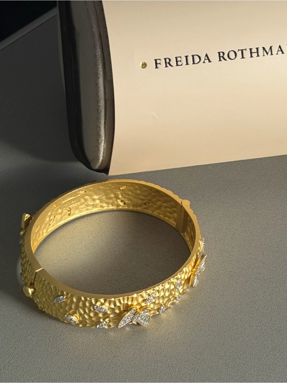 Frida Rothman Matte Gold over 925 Butterfly Bangle Bracelet with Crystal Accent